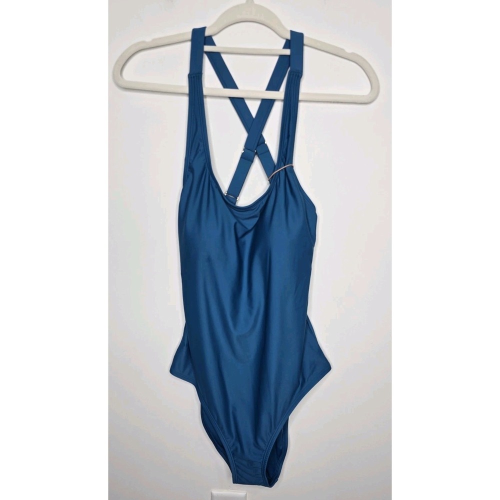 NWT Quince Lagoon Teal Blue Italian Cross-Back One-Piece Swimsuit Size Large - Picture 4 of 13